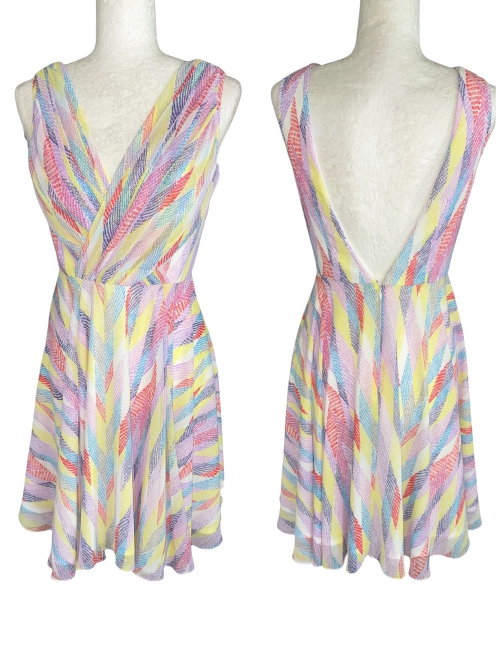 LN Shoshanna Pastel Geometric Print Low Back A-Line Mini Dress - 2